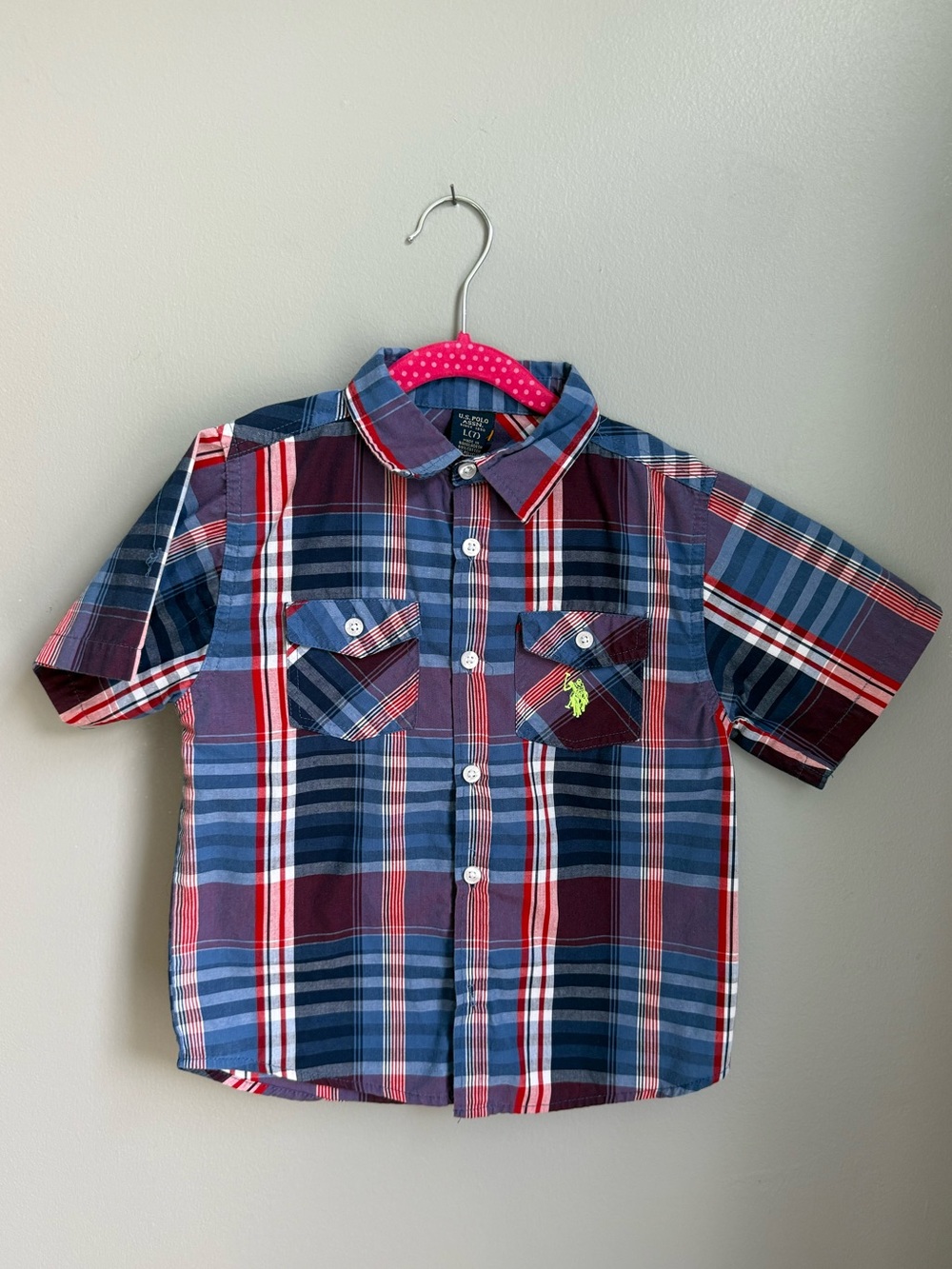 U.S. Polo Assn. Red & Blue Plaid Short-Sleeve Button-Up Shirt - Kids